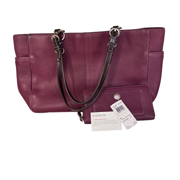 Coach Soft Plum Pebble Leather Tote Bag with Matching Wallet EUC